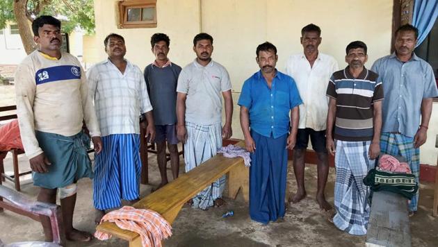 Fishermen hailing from Nagapattinam district in Tamil Nadu stand outside a local court after they were allegedly arrested by the Sri Lankan Navy in Jaffna on Friday. (PTI) Fishermen hailing from Nagapattinam district in Tamil Nadu stand outside a local court after they were allegedly arrested by the Sri Lankan Navy in Jaffna on Friday. (PTI)