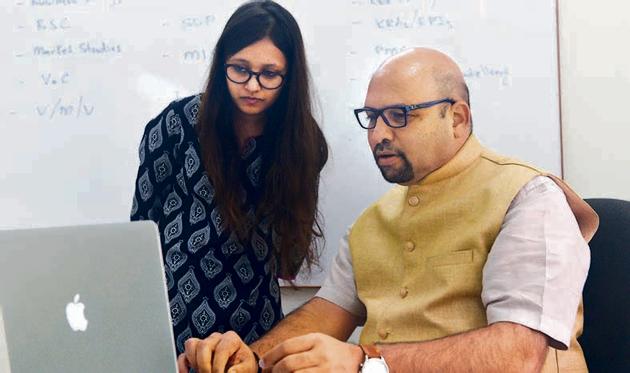 Advait Kurlekar (R), CEO of Upohan Management Consultants, with a colleague at his office in Mayur Colony in Pune. (Pratham Gokhale/HT Photo) Advait Kurlekar (R), CEO of Upohan Management Consultants, with a colleague at his office in Mayur Colony in Pune. (Pratham Gokhale/HT Photo)