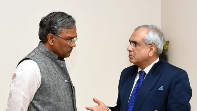 Chief minister TS Rawat interacts with Niti Aayog vice chairman Rajiv Kumar, who visited Uttarakhand recently. (HT File) Chief minister TS Rawat interacts with Niti Aayog vice chairman Rajiv Kumar, who visited Uttarakhand recently. (HT File)