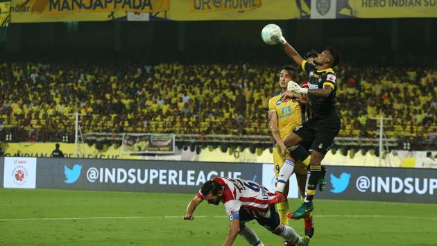 Debjit Majumder of Atletico de Kolkata FC during match 1 of the Indian Super League between Kerala Blasters FC and Atletico de Kolkata FC held at the Jawaharlal Nehru Stadium in Kochi.  (ISL / SPORTZPICS) 
