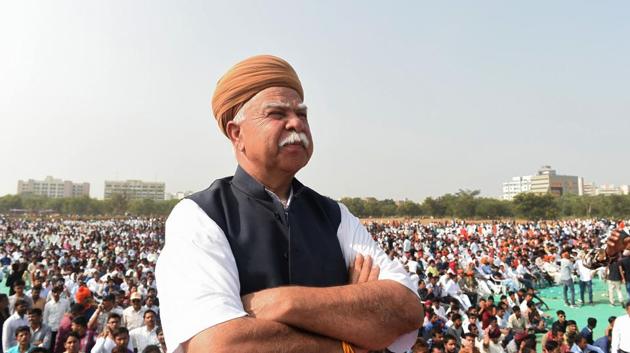 Founder of Rajput Karni organisation Sena Lokendra Singh Kalvi looks on during a protest rally in Gandhinagar. The Karni Sena leader has threatened actress Deepika Padukone with physical harm over her “provocative statements.” (Sam Panthaky / AFP) Founder of Rajput Karni organisation Sena Lokendra Singh Kalvi looks on during a protest rally in Gandhinagar. The Karni Sena leader has threatened actress Deepika Padukone with physical harm over her “provocative statements.” (Sam Panthaky / AFP)