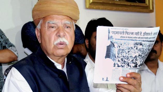 Karni Sena Leader Lokendra Singh addresses a press conference on the Padmavati issue, in Jaipur. The movie is based on Padmavat, an epic poem written by Malik Muhammad Jayasi in 1540, relates the fictional story of Alauddin Khalji’s enchantment with Padmavati, the Queen of Chittor. Although Padmavati holds an important place in Indian literature, proof of the legendary queen’s existence is debated. (PTI) Karni Sena Leader Lokendra Singh addresses a press conference on the Padmavati issue, in Jaipur. The movie is based on Padmavat, an epic poem written by Malik Muhammad Jayasi in 1540, relates the fictional story of Alauddin Khalji’s enchantment with Padmavati, the Queen of Chittor. Although Padmavati holds an important place in Indian literature, proof of the legendary queen’s existence is debated. (PTI)
