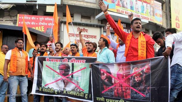 Bajrang Dal activists protest against filmmaker Sanjay Leela Bhansali in Nagpur, Maharashtra. Demonstrations have been reported in several parts of the country, including Uttar Pradesh and Bihar, against the movie, which is slated to be released on December 1. (PTI) Bajrang Dal activists protest against filmmaker Sanjay Leela Bhansali in Nagpur, Maharashtra. Demonstrations have been reported in several parts of the country, including Uttar Pradesh and Bihar, against the movie, which is slated to be released on December 1. (PTI)