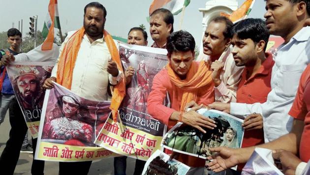 Bharatiya Janata Yuva Morcha members stage a demonstration, protesting against the release of the film in Patna. (PTI) Bharatiya Janata Yuva Morcha members stage a demonstration, protesting against the release of the film in Patna. (PTI)