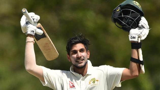 Cricket Australia XI batsman Jason Sangha celebrates his century against England in the Ashes 2017-18 warm-up encounter. (AFP) Cricket Australia XI batsman Jason Sangha celebrates his century against England in the Ashes 2017-18 warm-up encounter. (AFP)