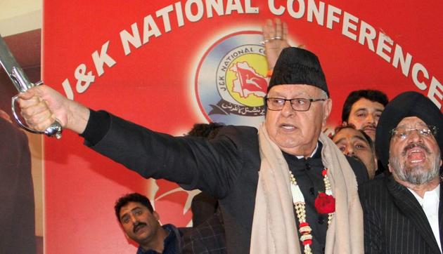 Former Jammu and Kashmir chief minister Farooq Abdullah holds a sword during a programme in Jammu on Saturday. (PTI Photo) Former Jammu and Kashmir chief minister Farooq Abdullah holds a sword during a programme in Jammu on Saturday. (PTI Photo)