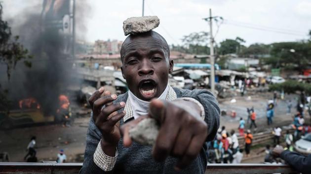 A supporter of Kenyan's opposition party reacts during a demonstration in Nairobi. The political crisis has stirred fears for the stability of the east African nation, a regional hub for trade, diplomacy and security. (Yasuyoshi Chiba / AFP)