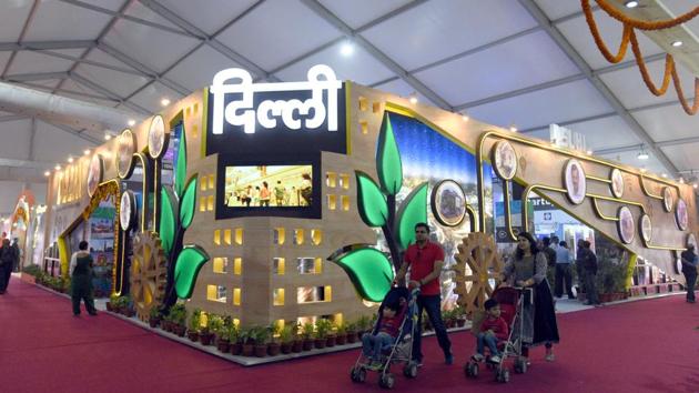 Delhi pavilion at the ongoing trade fair in Pragati Maidan.(Sonu Mehta/HT PHOTO)