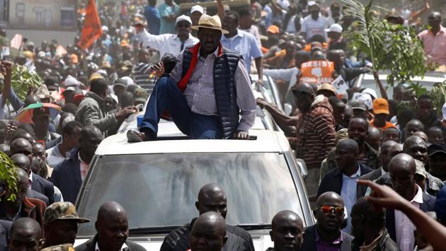 Kenyan opposition leader Raila Odinga of the National Super Alliance (NASA) coalition is welcomed by his supporters upon his return to Nairobi. Kenyatta’s win last month is being challenged at the Supreme Court by activists and a politician amid claims of irregularities. The top court is expected to make a decision on Monday. (Baz Ratner / REUTERS)