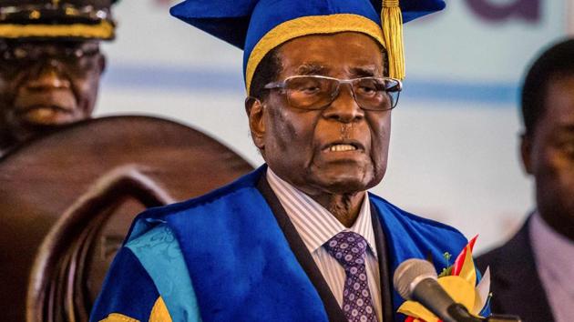 Zimbabwe's President Robert Mugabe delivers a speech during a graduation ceremony at the Zimbabwe Open University in Harare. (AFP) Zimbabwe's President Robert Mugabe delivers a speech during a graduation ceremony at the Zimbabwe Open University in Harare. (AFP)