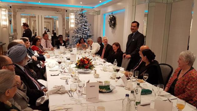 India’s acting high commissioner Dinesh Patnaik addressing Indian community and other local leaders at a lunch reception in Belfast, Northern Ireland, on Saturday. (HT Photo) India’s acting high commissioner Dinesh Patnaik addressing Indian community and other local leaders at a lunch reception in Belfast, Northern Ireland, on Saturday. (HT Photo)
