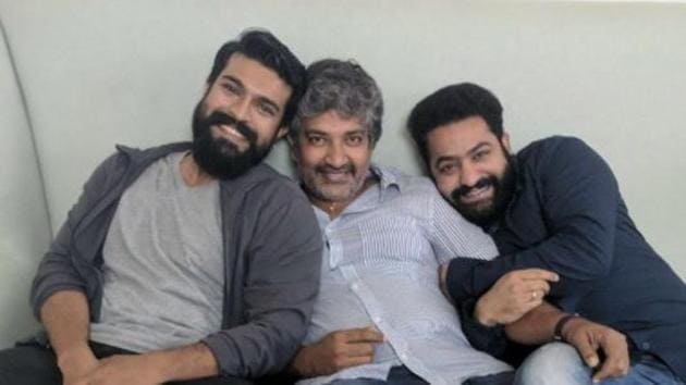 SS Rajamouli with Jr NTR and Ram Charan Teja.