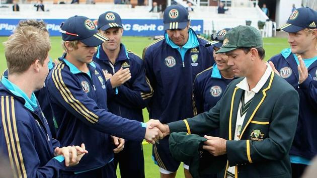 Ricky Ponting presented Tim Paine with his baggy green cap and believes the recalled wicketkeeper could stay in the Australia Test team for years. (Twitter) Ricky Ponting presented Tim Paine with his baggy green cap and believes the recalled wicketkeeper could stay in the Australia Test team for years. (Twitter)