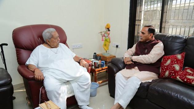 Gujarat chief minister Vijay Rupani with former chief minister Keshubhai Patel in Gandhinagar. (Photo credit: @vijayrupanibjp) Gujarat chief minister Vijay Rupani with former chief minister Keshubhai Patel in Gandhinagar. (Photo credit: @vijayrupanibjp)