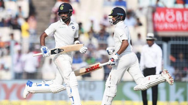 KL Rahul and Shikhar Dhawan put together a 166-run stand to lead India’s revival on Day 4 of the first Test against Sri Lanka in Kolkata. (AFP)