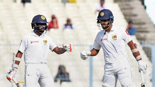 Resuming at 165/4, Sri Lankan duo of Niroshan Dickwella and skipper Dinesh Chandimal began in an aggressive fashion. (PTI) Resuming at 165/4, Sri Lankan duo of Niroshan Dickwella and skipper Dinesh Chandimal began in an aggressive fashion. (PTI)