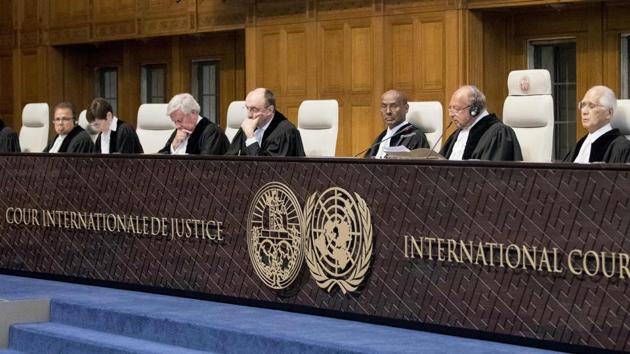 The judges’ panel during the Kulbhushan Jadhav case on May 18, 2017.(AFP File)
