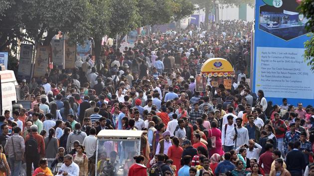 63,000 people visited the trade fair at Pragati Maidan in New Delhi on Sunday.(Sanchit Khanna/HT PHOTO)