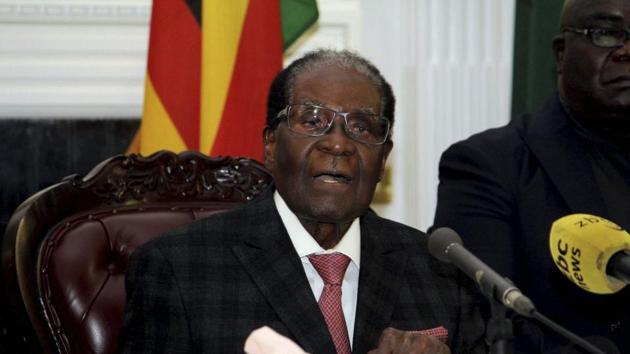 Zimbabwean President Robert Mugabe delivers his speech during a live broadcast at State House in Harare on Sunday. (AP) Zimbabwean President Robert Mugabe delivers his speech during a live broadcast at State House in Harare on Sunday. (AP)
