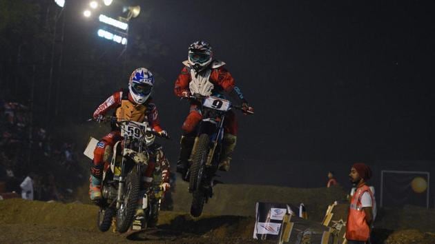 After three exciting editions of the Pune Invitational Supercross League, the fourth edition was bigger and better. All eyes were on defending champions Bhalla Royale and their riders. (Pratham Gokhale/HT Photo) After three exciting editions of the Pune Invitational Supercross League, the fourth edition was bigger and better. All eyes were on defending champions Bhalla Royale and their riders. (Pratham Gokhale/HT Photo)