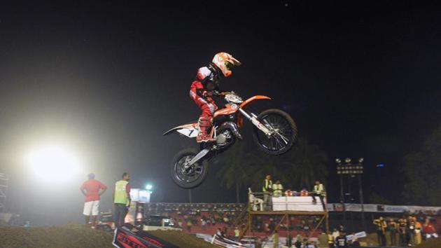 Harith was adjudged as the best rider in the SX1 category. The current national champion lived up to his reputation as he bagged the best rider of the category for the second time in the league. (Pratham Gokhale/HT Photo) 
