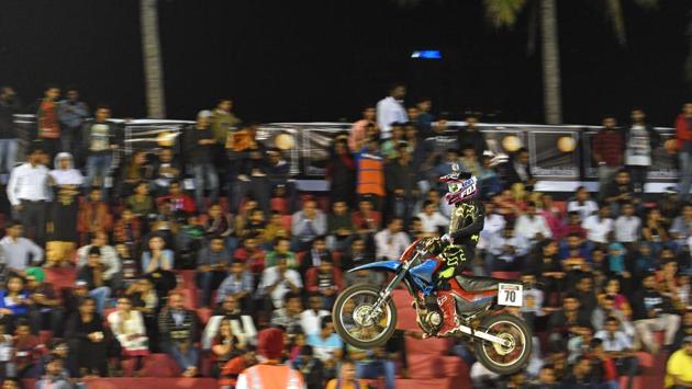 In the SX junior category talented Yuvraj topped the category by winning five out of six motos and secured the fourth position in one moto. (Pratham Gokhale/HT Photo) 
