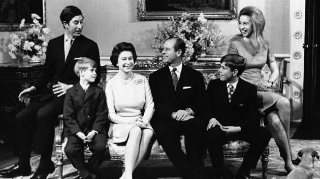 Britain's Queen Elizabeth II and Prince Philip are surrounded by family in Buckingham Palace, on the occasion of the royal couple’s silver anniversary. (Seen L-R) Prince Charles, Prince Edward, the youngest child (aged 8), the Queen, Prince Philip, Prince Andrew (aged 12) and Princess Anne, (22). (AP) Britain's Queen Elizabeth II and Prince Philip are surrounded by family in Buckingham Palace, on the occasion of the royal couple’s silver anniversary. (Seen L-R) Prince Charles, Prince Edward, the youngest child (aged 8), the Queen, Prince Philip, Prince Andrew (aged 12) and Princess Anne, (22). (AP)