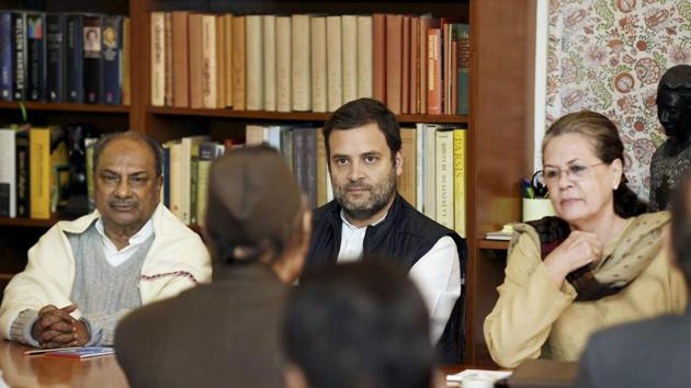 Congress president Sonia Gandhi, party vice president Rahul Gandhi, senior leader AK Antony and other party leaders at the Congress Working Committee meeting at 10 Janpath in New Delhi. (PTI Photo) Congress president Sonia Gandhi, party vice president Rahul Gandhi, senior leader AK Antony and other party leaders at the Congress Working Committee meeting at 10 Janpath in New Delhi. (PTI Photo)