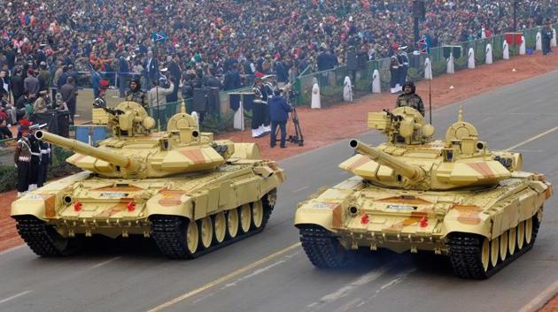 T-90 (Bhishma) army tanks during a dress rehearsal for the Republic Day Parade in New Delhi in January 2014.(Mohd Zakir/HT File Photo) T-90 (Bhishma) army tanks during a dress rehearsal for the Republic Day Parade in New Delhi in January 2014.(Mohd Zakir/HT File Photo)