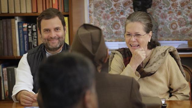 Congress party president Sonia Gandhi, right, with party vice president and her son Rahul Gandhi, left, talks to Karan Singh during the Congress Working Committee (CWC) meeting in New Delhi. (AP Photo) Congress party president Sonia Gandhi, right, with party vice president and her son Rahul Gandhi, left, talks to Karan Singh during the Congress Working Committee (CWC) meeting in New Delhi. (AP Photo)