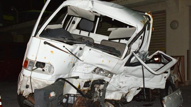A Japanese driver's damaged vehicle is placed at a police station in Naha, Okinawa, southern Japan, on Sunday. (AP) A Japanese driver's damaged vehicle is placed at a police station in Naha, Okinawa, southern Japan, on Sunday. (AP)