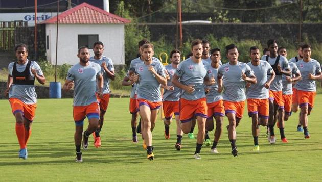 FC Pune City players during a practice session ahead of Indian Super League match. (Twitter) FC Pune City players during a practice session ahead of Indian Super League match. (Twitter)