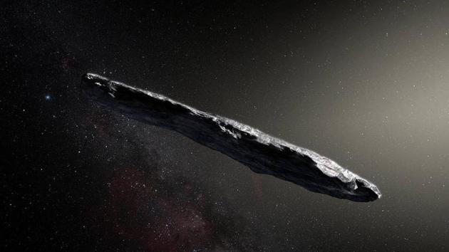 This artist’s impression shows the first interstellar object, named Oumuamua.(ESO/M Kornmesser)