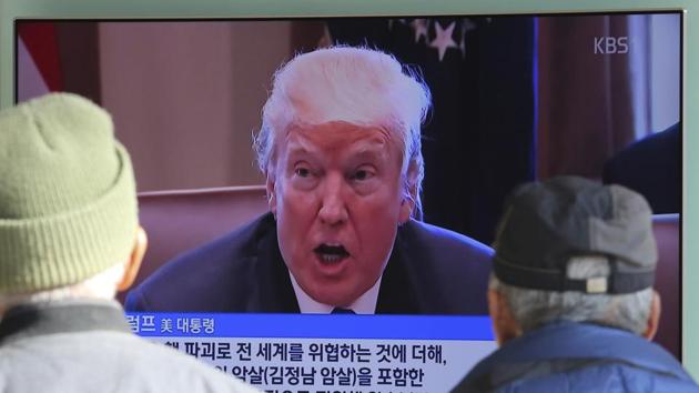 People watch a TV screen showing an image of US President Donald Trump at the Seoul Railway Station in Seoul, South Korea. (AP Photo) People watch a TV screen showing an image of US President Donald Trump at the Seoul Railway Station in Seoul, South Korea. (AP Photo)