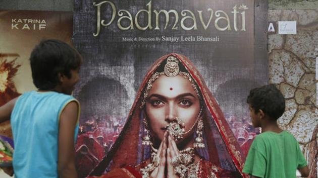 A poster of the Bollywood film 'Padmavati' in Mumbai. Members of the Rajput community have been going on a rampage, pulling down posters and making death threats against the filmmakers and actors in the movie.(AP Photo)