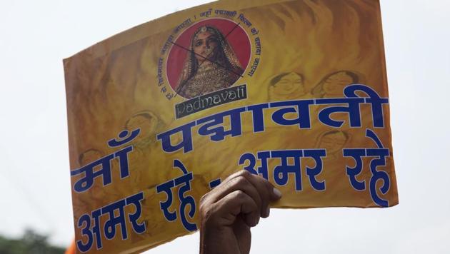 A protester holds a placard that reads, ‘long live Mother Padmavati’ during a protest against the release of Bollywood film Padmavati in Hyderabad. (AP Photo) A protester holds a placard that reads, ‘long live Mother Padmavati’ during a protest against the release of Bollywood film Padmavati in Hyderabad. (AP Photo)