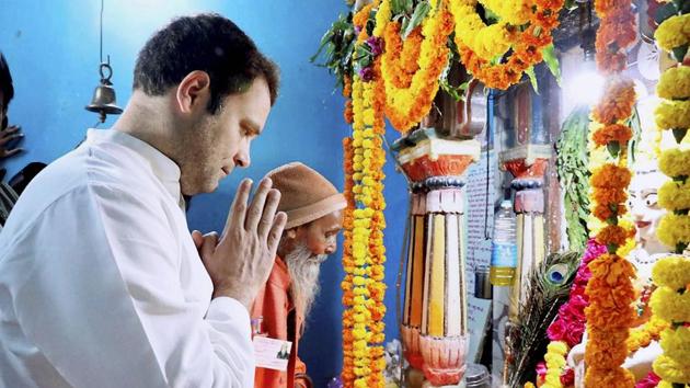 Congress vice president Rahul Gandhi during a visit to Vir Meghmaya temple in Patan on Monday. (PTI Photo) Congress vice president Rahul Gandhi during a visit to Vir Meghmaya temple in Patan on Monday. (PTI Photo)