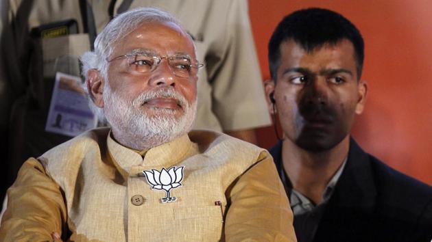 Prime Minister Narendra Modi during an election rally in Mumbai before the 2014 general elections.(Kunal Patil/HT File Photo)