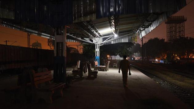 A view of the Patel Nagar railway station, past dusk in New Delhi. A railway staffer posted here called the suburban railway a ghost line. “This darkness is a result of discrimination and government apathy,” said the railway employee, not wishing to be named. (Vipin Kumar / HT Photo) A view of the Patel Nagar railway station, past dusk in New Delhi. A railway staffer posted here called the suburban railway a ghost line. “This darkness is a result of discrimination and government apathy,” said the railway employee, not wishing to be named. (Vipin Kumar / HT Photo)