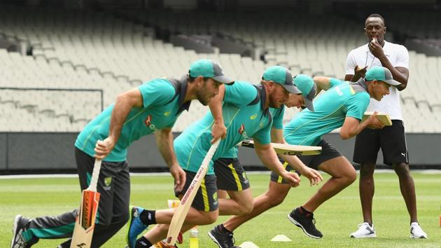 Usain Bolt is helping Australia cricketers with their running between the wicket ahead of Ashes 2017-18.(Getty Images for Gatorade) Usain Bolt is helping Australia cricketers with their running between the wicket ahead of Ashes 2017-18.(Getty Images for Gatorade)
