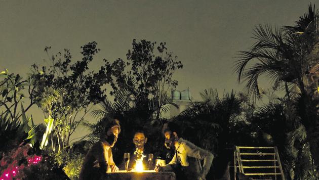 The three men are surrounded by almost two hundred plants in their Uday Park residence.(Mayank Austen Soofi / HT Photo)