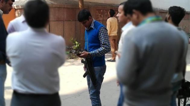 The spot where five people were apprehended on Tuesday after a shootout with a joint team of the Delhi Police and the Punjab Police. (Vipin Kumar/HT) The spot where five people were apprehended on Tuesday after a shootout with a joint team of the Delhi Police and the Punjab Police. (Vipin Kumar/HT)