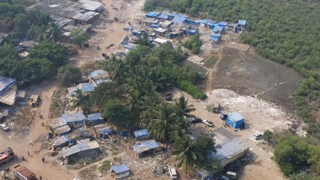 Shanties have come up within 50-metre of mangrove in Charkop. (HT) Shanties have come up within 50-metre of mangrove in Charkop. (HT)