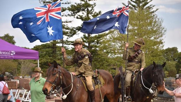 Old soldiers in WWI uniforms ride horses amongst gravestones at an open day at Rookwood cemetery. Cemeteries such as West Terrace and Rookwood are fast becoming tourist hotspots. In Adelaide, Pitt is considering offering augmented reality at cemeteries to bring grave sites to life with messages from the deceased. (Peter Parks / AFP) Old soldiers in WWI uniforms ride horses amongst gravestones at an open day at Rookwood cemetery. Cemeteries such as West Terrace and Rookwood are fast becoming tourist hotspots. In Adelaide, Pitt is considering offering augmented reality at cemeteries to bring grave sites to life with messages from the deceased. (Peter Parks / AFP)