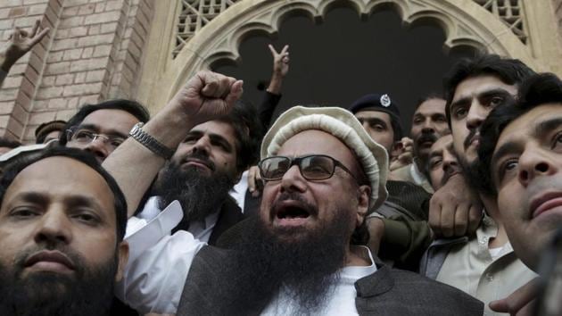 Hafiz Saeed gestures outside a court in Lahore, Pakistan. (AP Phot) Hafiz Saeed gestures outside a court in Lahore, Pakistan. (AP Phot)