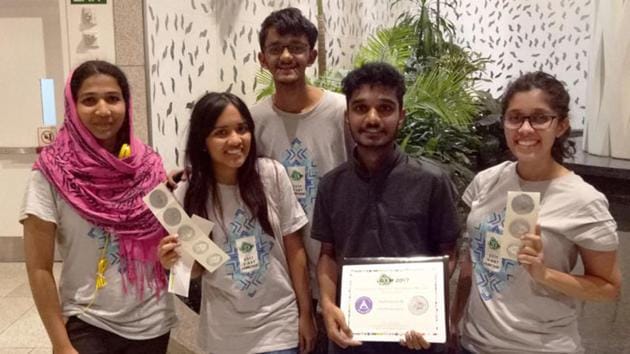 The student team from IISER after winning the silver medal at the international Genetically Engineered Machines (iGEM) contest. (HT PHOTO) The student team from IISER after winning the silver medal at the international Genetically Engineered Machines (iGEM) contest. (HT PHOTO)