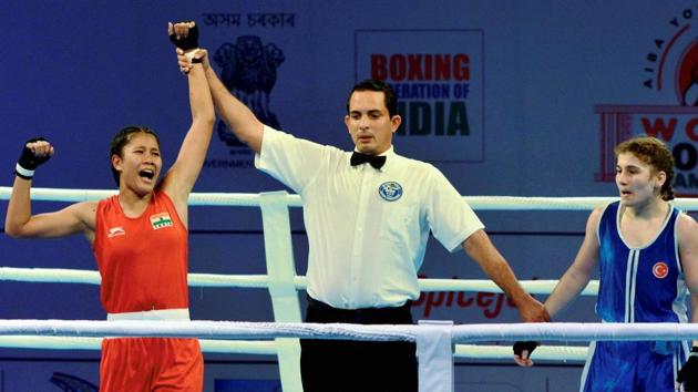 Ankushita Boro (left), from Assam, who is a local favourite, will be hoping to continue her dream run at the AIBA Women's Youth World Boxing Championships in Guwahati semifinals on Friday, where she will take on Thailand’s Saksri Thanchanok.(PTI)