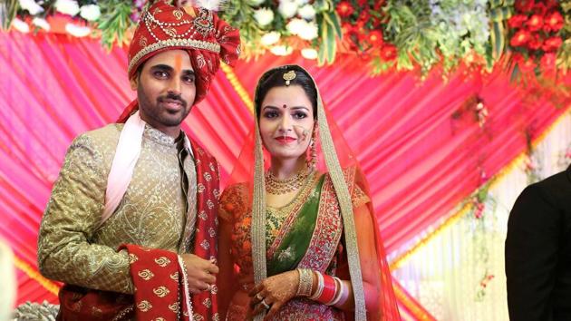Indian pace bowler Bhuvneshwar Kumar during his marriage with childhood friend Nupur Nagar in Meerut on Thursday. (PTI)