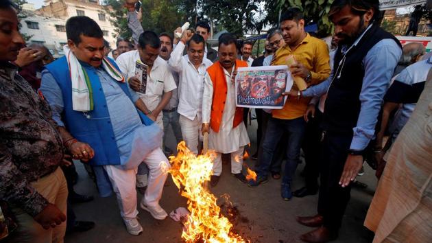 Demonstrators burn an effigy depicting film director Sanjay Leela Bhansali during a protest against the release of Bollywood movie Padmavati in Kolkata. Most of the protesters are unlikely to have seen the movie since it hasn’t been released. (Reuters photo) Demonstrators burn an effigy depicting film director Sanjay Leela Bhansali during a protest against the release of Bollywood movie Padmavati in Kolkata. Most of the protesters are unlikely to have seen the movie since it hasn’t been released. (Reuters photo)