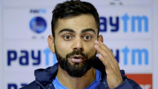 Virat Kohli reacts during a press conference ahead of their second Test against Sri Lanka in Nagpur. The Indian cricket team skipper is upset with India’s cramped calendar.(PTI)